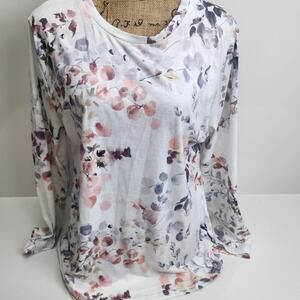 Unbranded Fall Spring Flowers & Leaves Round Neck Long Sleeve Tee Women's Size M